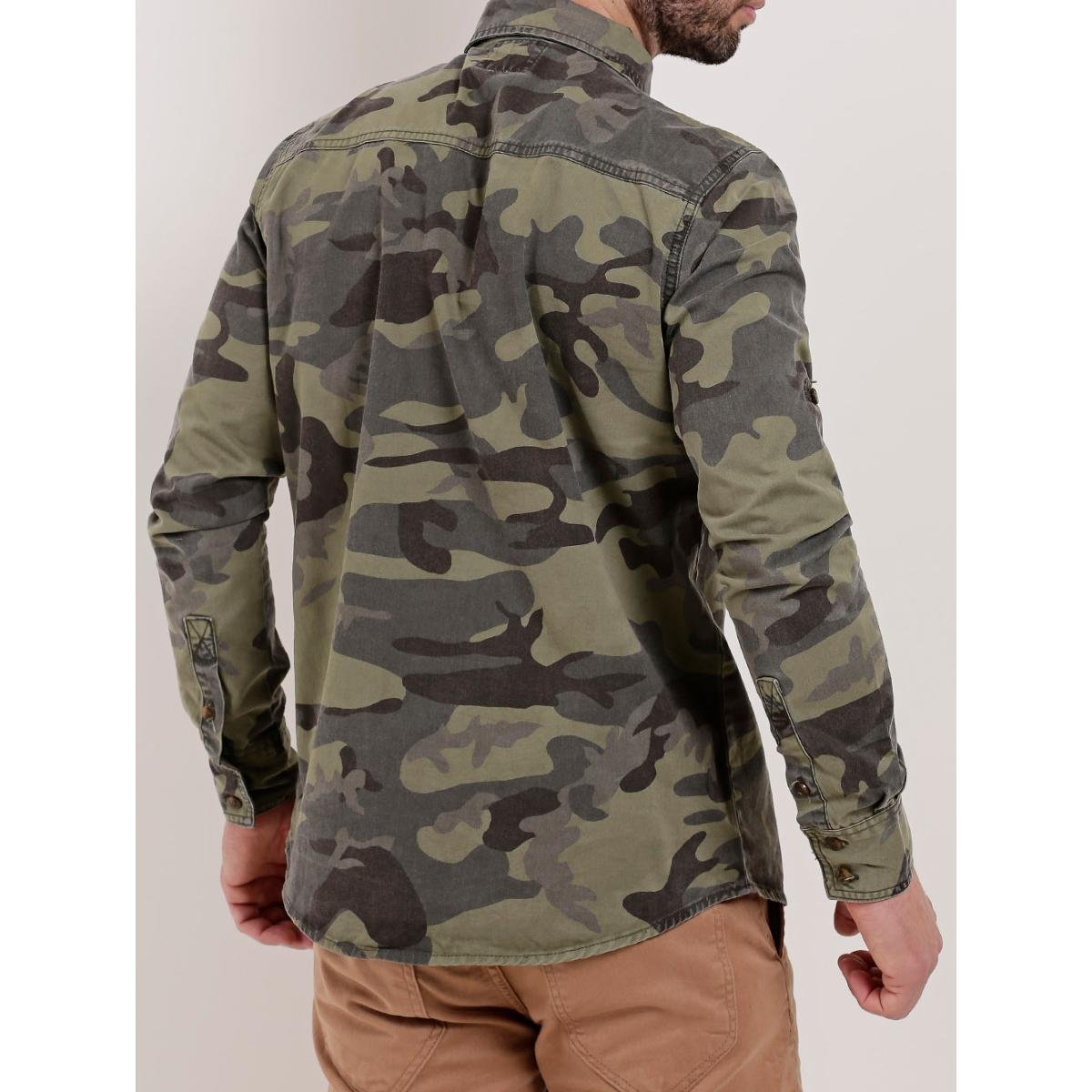 camisa camuflada manga longa masculina